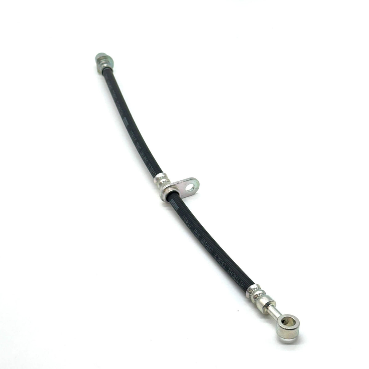 Front Brake Hose - Left Side for Honda Acty Truck HA8, HA9 Models 2009-2022, black rubber with metal fittings.