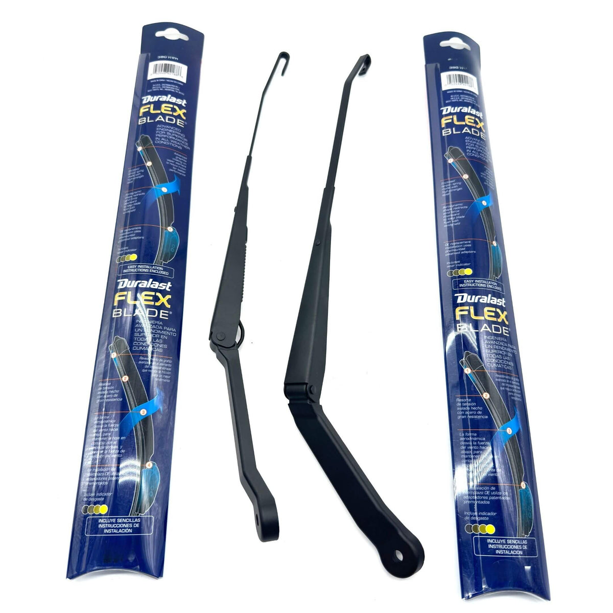 Honda Wiper Arms and Duralast Flex Windshield Wipers for Honda Acty Truck HA8, HA9 Models (2009-2022), featuring sleek black design and flexible blade technology.