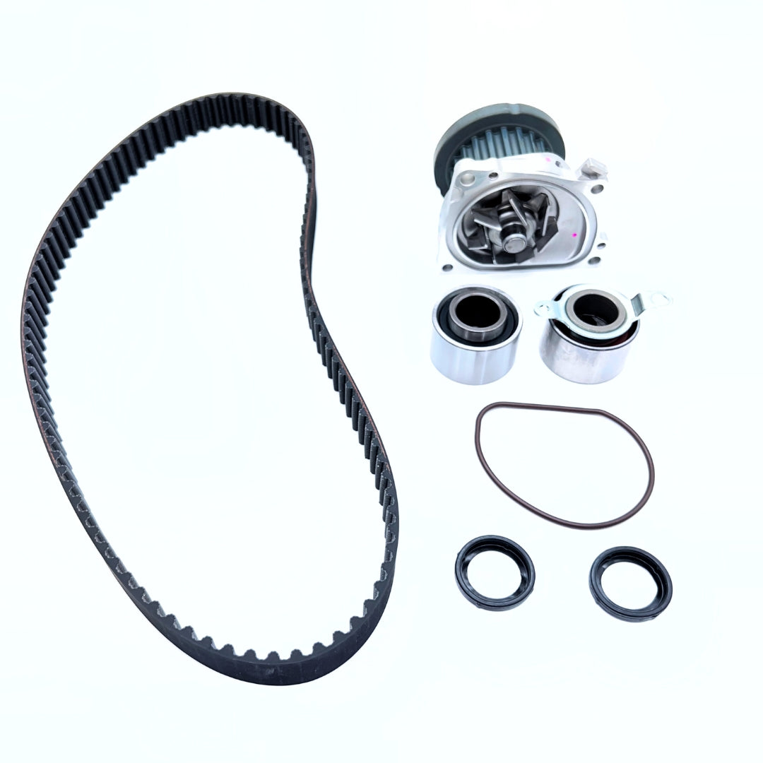 Complete 6-piece timing belt replacement kit for 1990-1999 Honda Acty Van HH3 HH4, featuring precision-engineered timing belt, water pump, tensioners, and essential seals for a comprehensive overhaul.