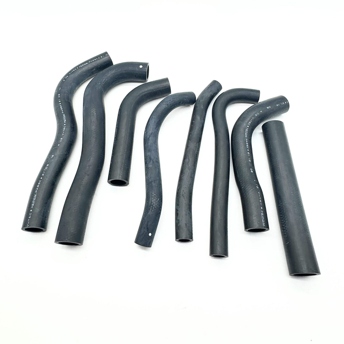 Complete 8-piece radiator water hose set for Honda Acty Truck HA3, HA4 models 1990-1999, showcasing varied hose shapes and sizes for full replacement.