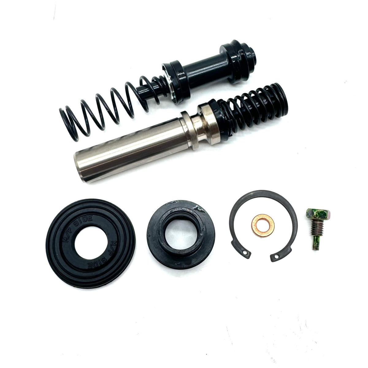 Complete Miyaco brake master cylinder rebuild kit displayed, including pistons, springs, seals, and fittings, specifically designed for Honda Acty HH3, HH4 models from 1990-1999, ready to restore optimal brake function.