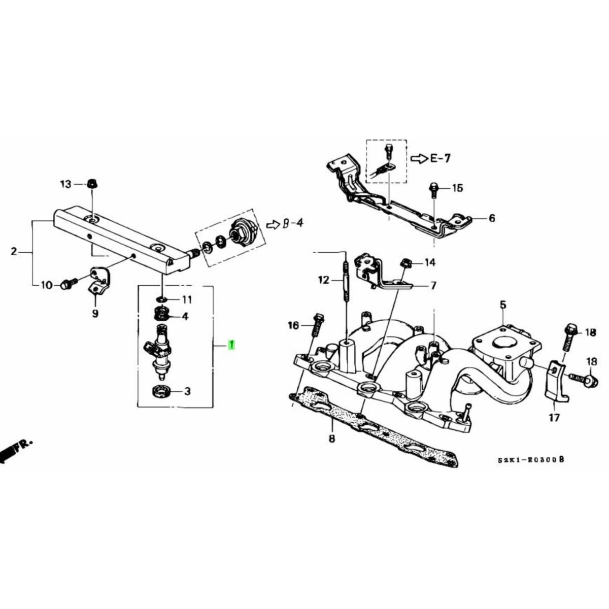 Technical diagram of a Fuel Injector for Honda Vamos Van HM2 Model (1999-2018), showcasing detailed parts and assembly layout.