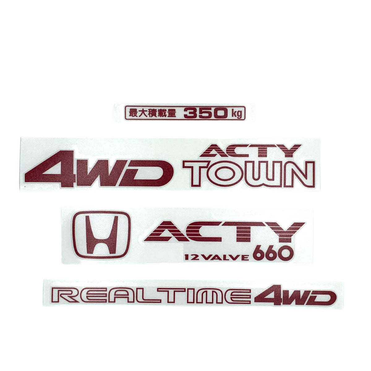 High-quality Honda Acty Replica Decals in OEM Red displayed on a White background - Perfect for JDM Mini Truck customization and upgrades