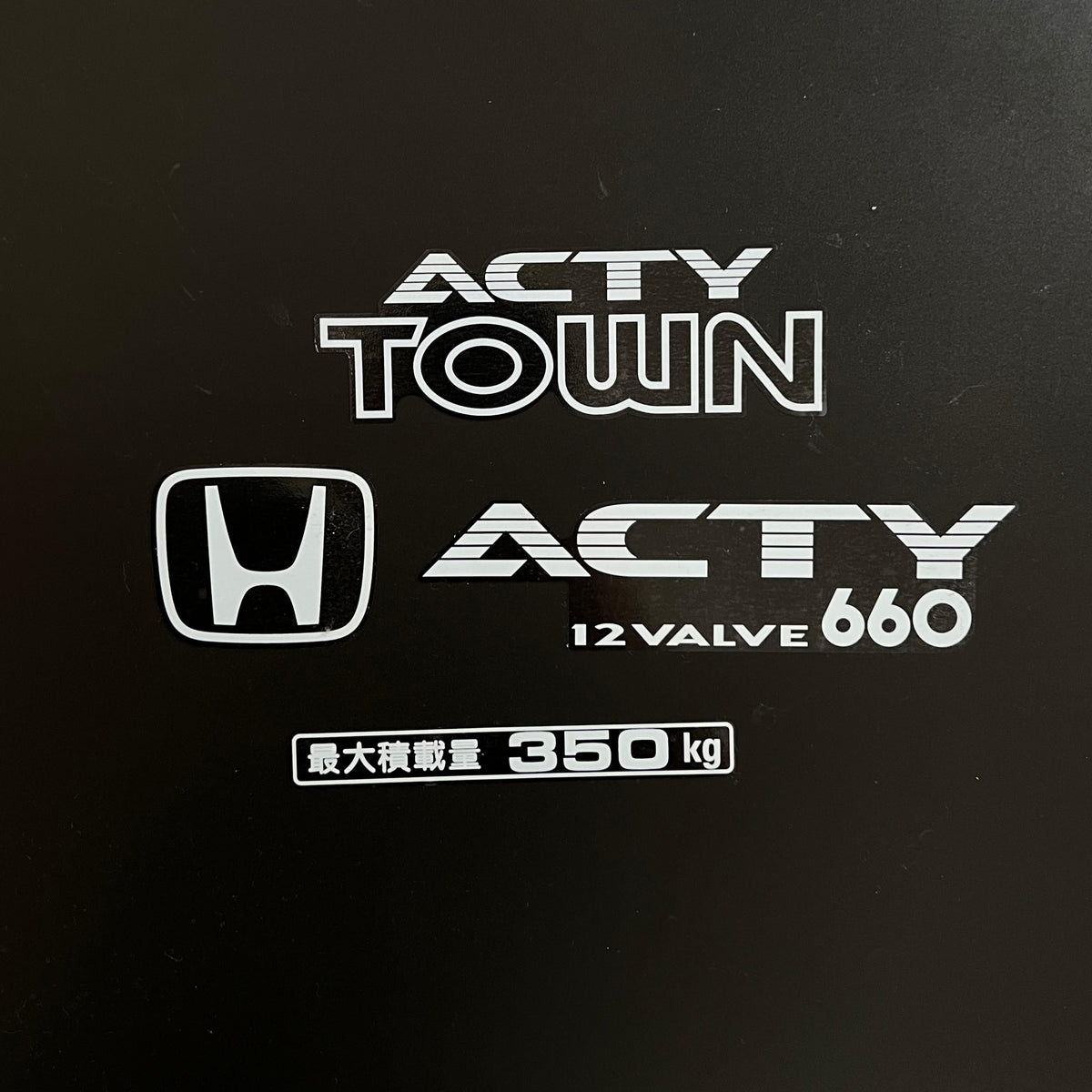 High-quality Honda Acty Replica Decals in OEM White displayed on a Black background - Perfect for JDM Mini Truck customization and upgrades