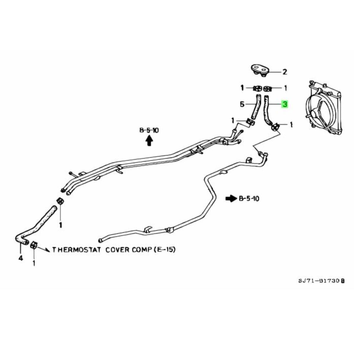 Exploded diagram showing placement of Radiator Hose Inlet in the Honda Acty Truck HA3, HA4 cooling system.