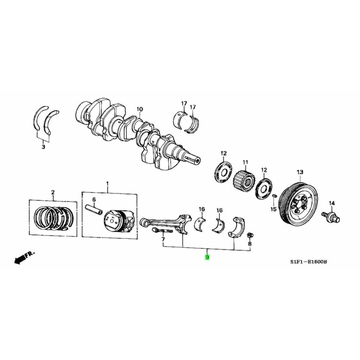 Technical diagram of a connecting rod for Honda Acty Truck HA8, HA9 models (2009-2022), featuring detailed parts schematic.