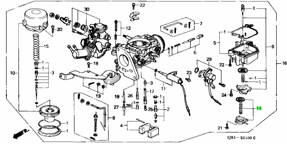 Diaphragm Set Diagram for Honda Acty Van HH3, HH4 (1990-1999) - Technical illustration of the seal and gasket kit, detailing its integration into the Van's engine, providing a tight seal for smooth performance.
