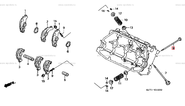 Honda Acty HA3, HA4 Exhaust Valve diagram (1990-1999), outlining the valve placement in rocker cover assembly.