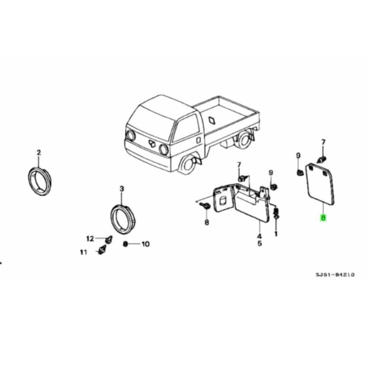 Mud Flaps for Honda Acty Truck HA3, HA4 Models (1990-1999) featuring left and right side components with detailed assembly diagram.