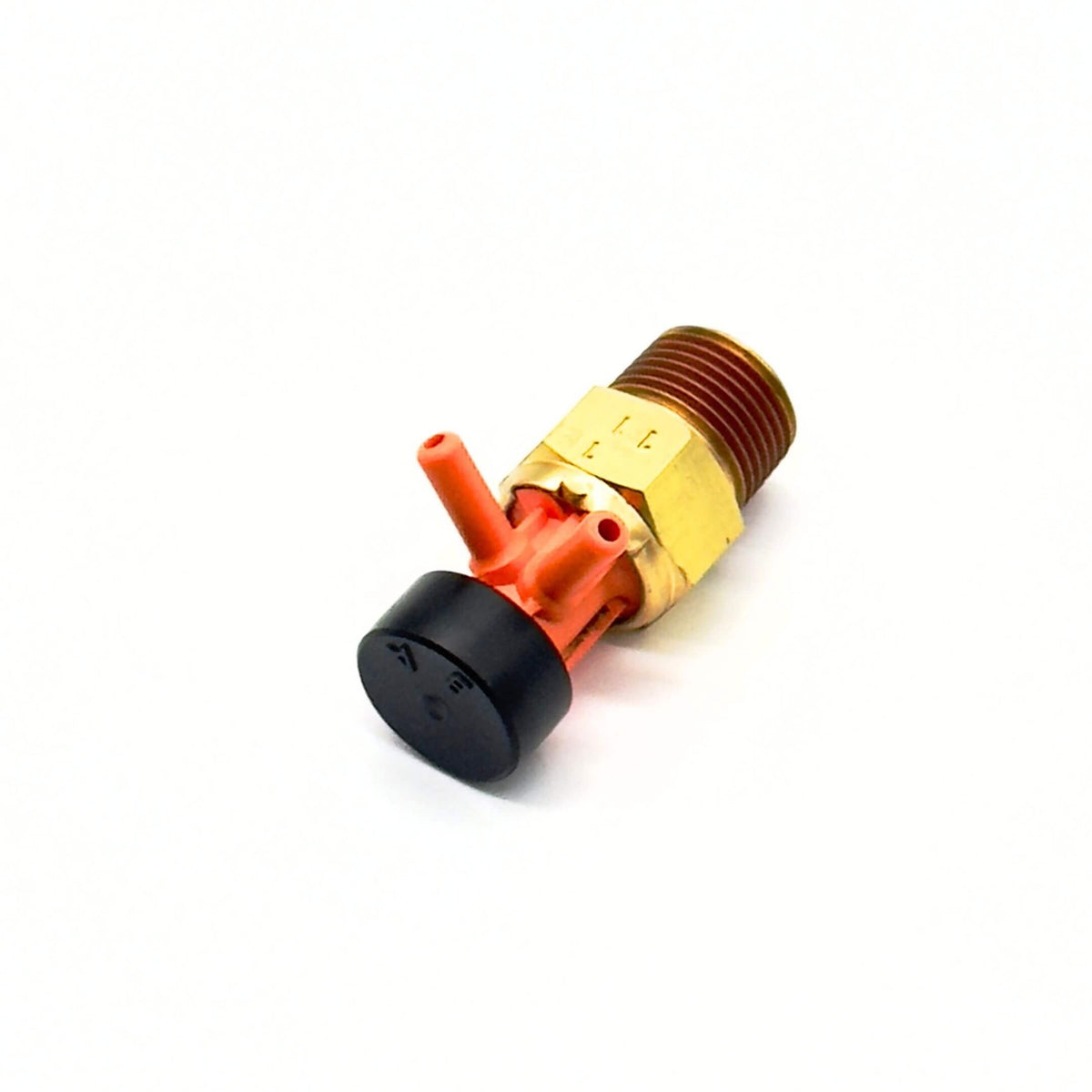 Thermo Valve (53°C) for Honda Acty Truck Models HA3, HA4 (1990-1999) featuring a brass body with dual orange connectors and a black cap.