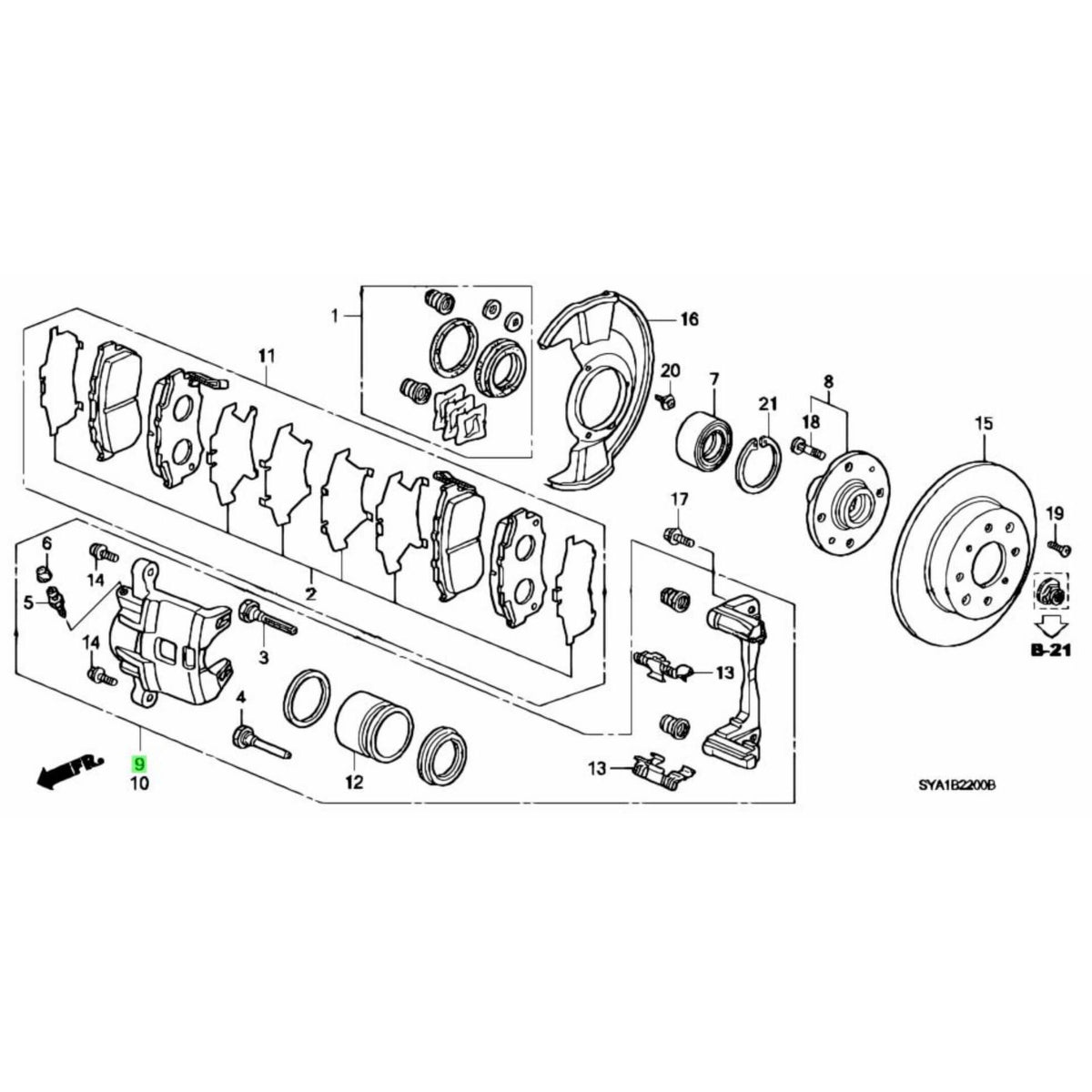 Technical diagram of Brake Caliper for Driver Side, compatible with Honda Acty Van HH5, HH6 Models (1999-2009).