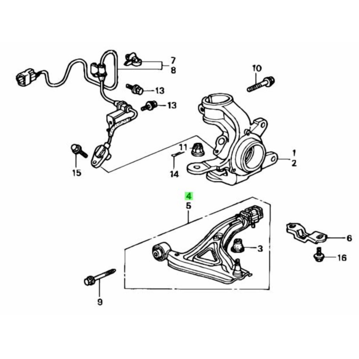 Technical diagram of Lower Control Arm for Driver Side, compatible with Honda Acty Truck HA8, HA9 models from 2009-2022.