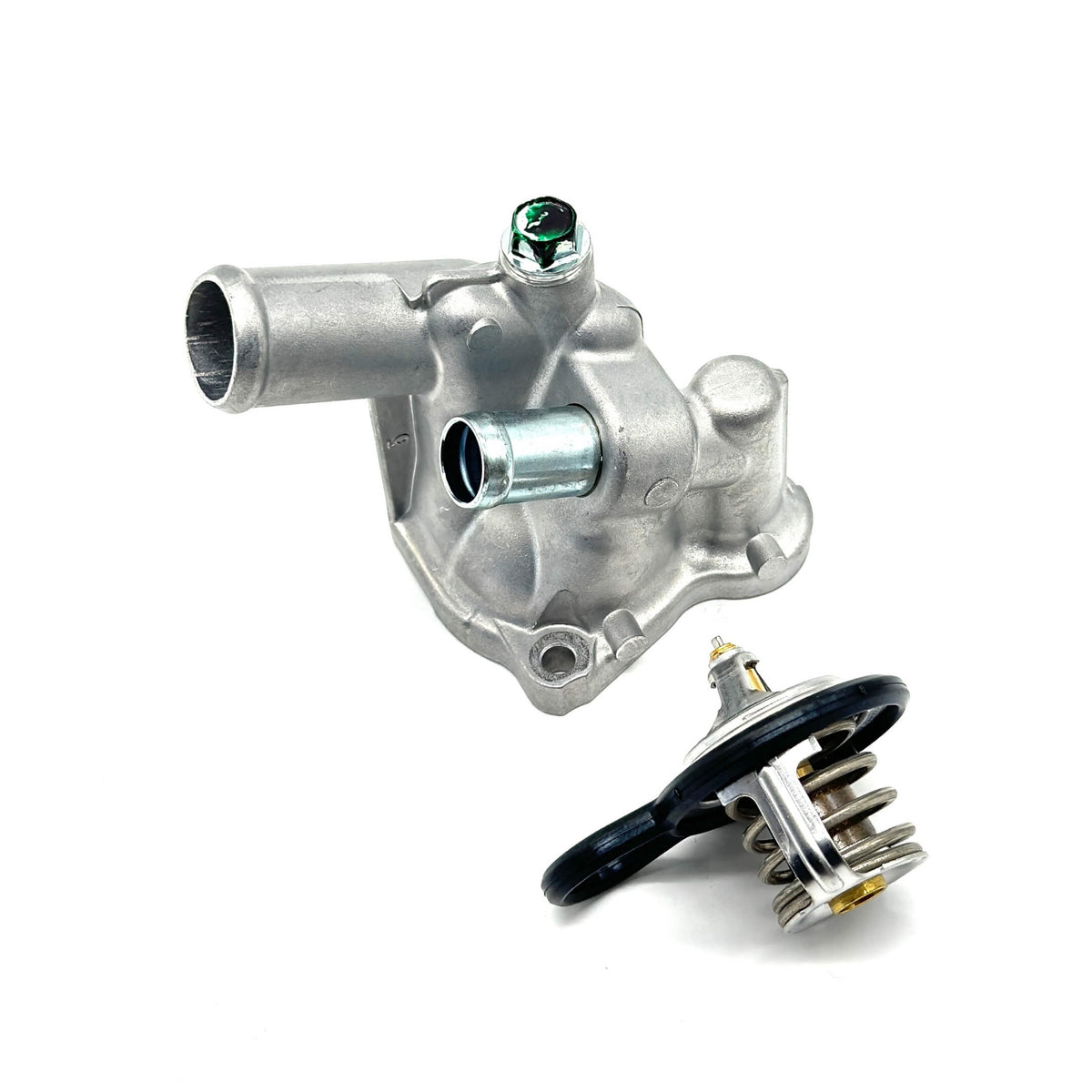 Thermostat and housing for Honda Acty Truck HA8, HA9 models (2009-2022), featuring a silver metal construction with a compact design.