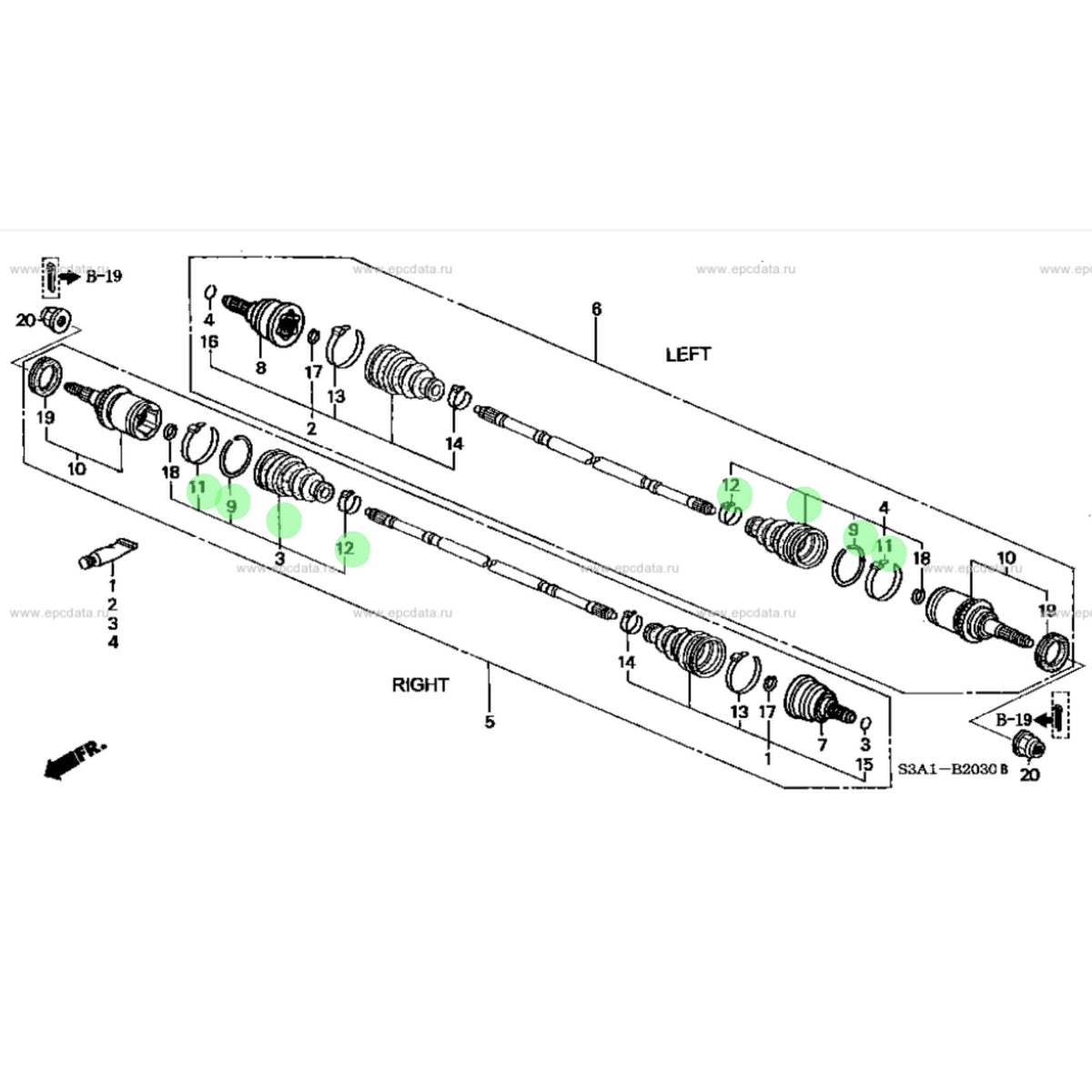 Technical diagram of CV Boot - Rear, Outer for Honda Acty Van HH5, HH6 Models (1999-2009), showcasing detailed parts layout.
