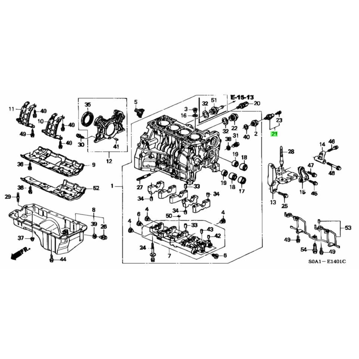 Technical diagram of the oil pressure switch for Honda Acty Truck HA8, HA9 models (2009-2022), highlighting engine components and part placement.