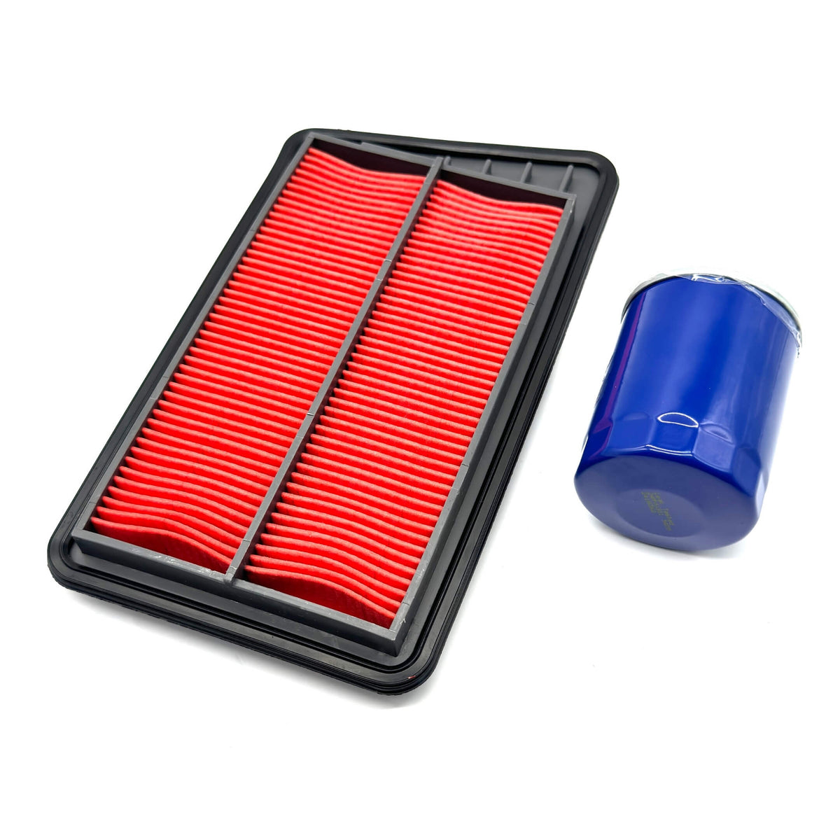 Air & Oil Filter Set for Honda Acty Truck HA8, HA9 Models 2009-2022, featuring a red air filter and blue oil filter.