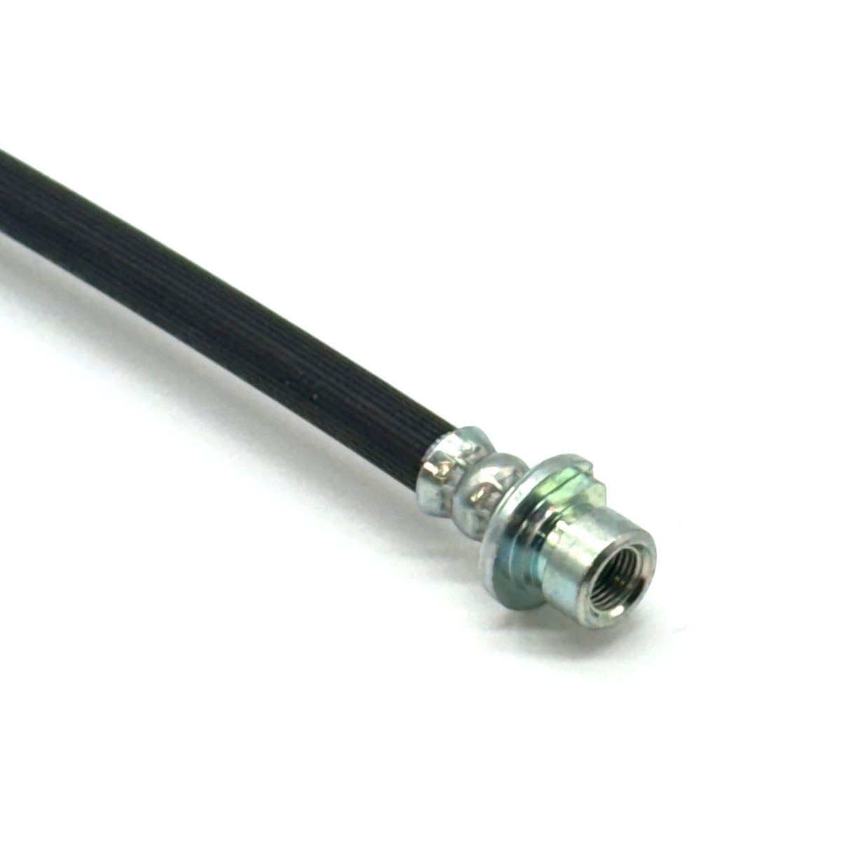 Front Brake Hose - Left Side for Honda Vamos Van HM1, HM2 Models (1999-2018), featuring a durable black rubber design with metal fittings.