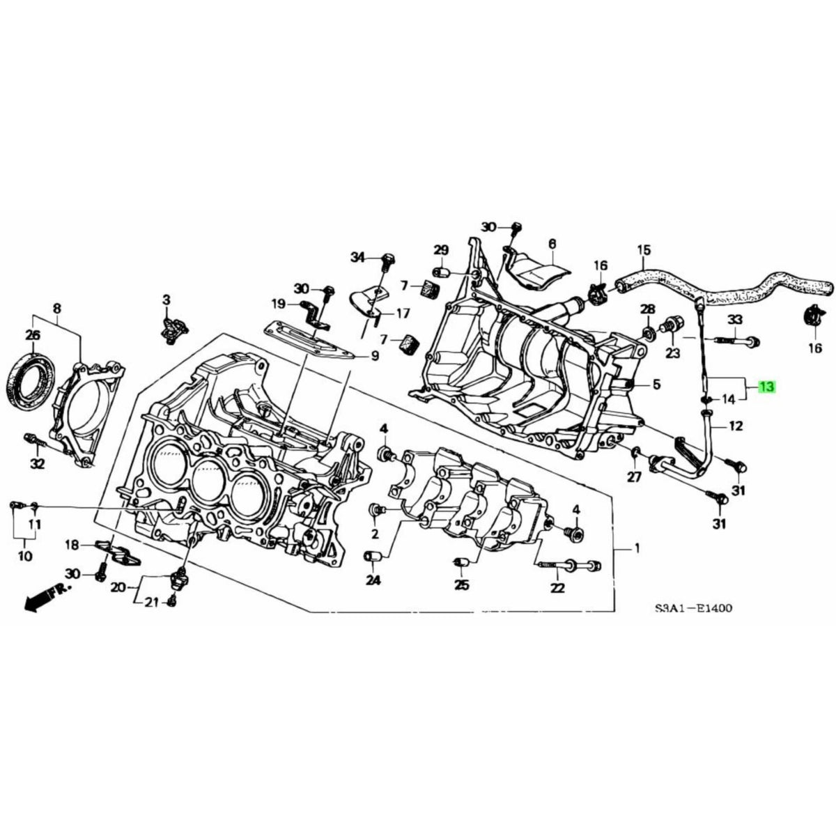 Technical diagram of the oil dip stick for Honda Acty Truck HA8, HA9 models (2009-2022), highlighting its placement and components.