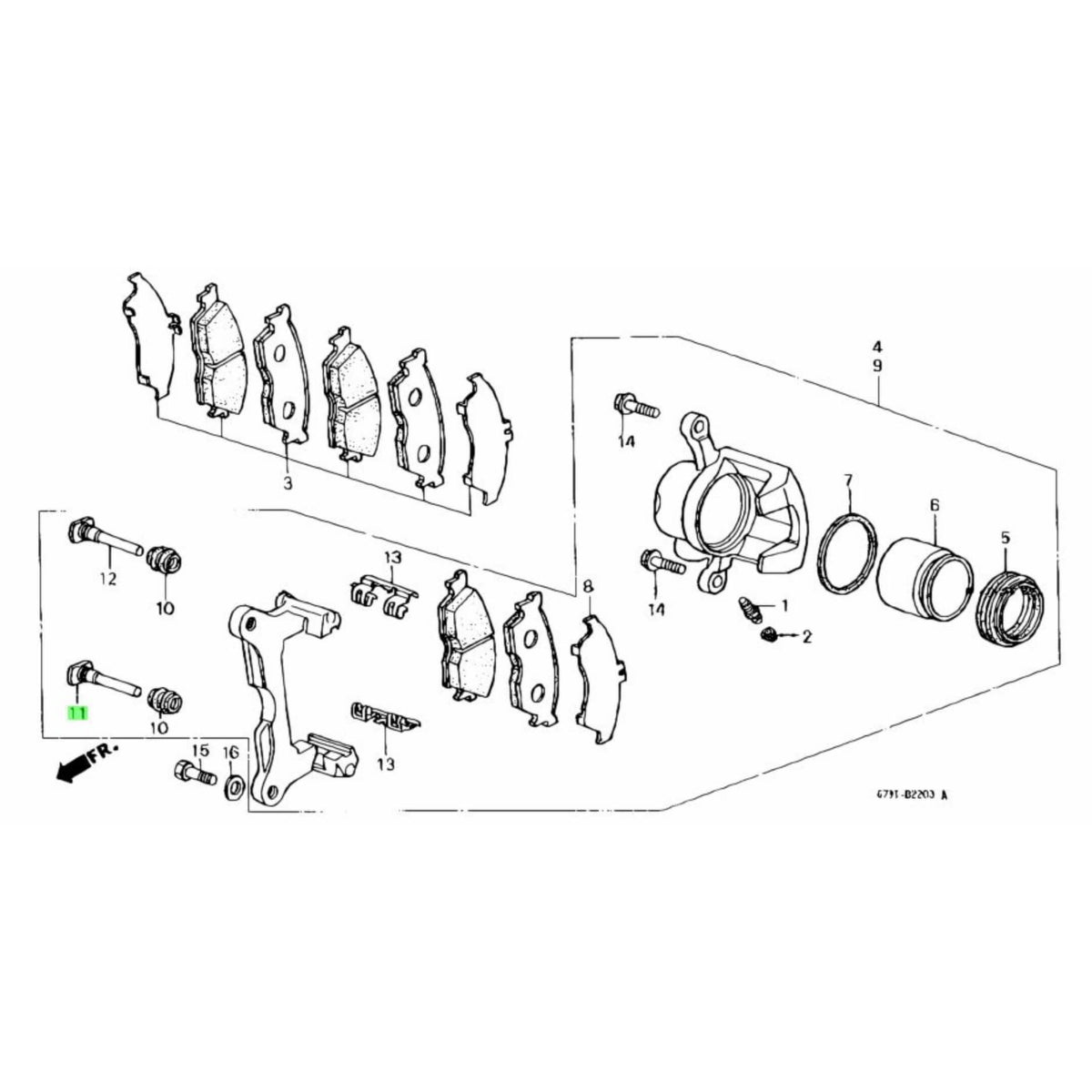 Brake caliper PIN A for Honda Acty HA3, HA4 models, showcasing corrosion-resistant finish and precise engineering.