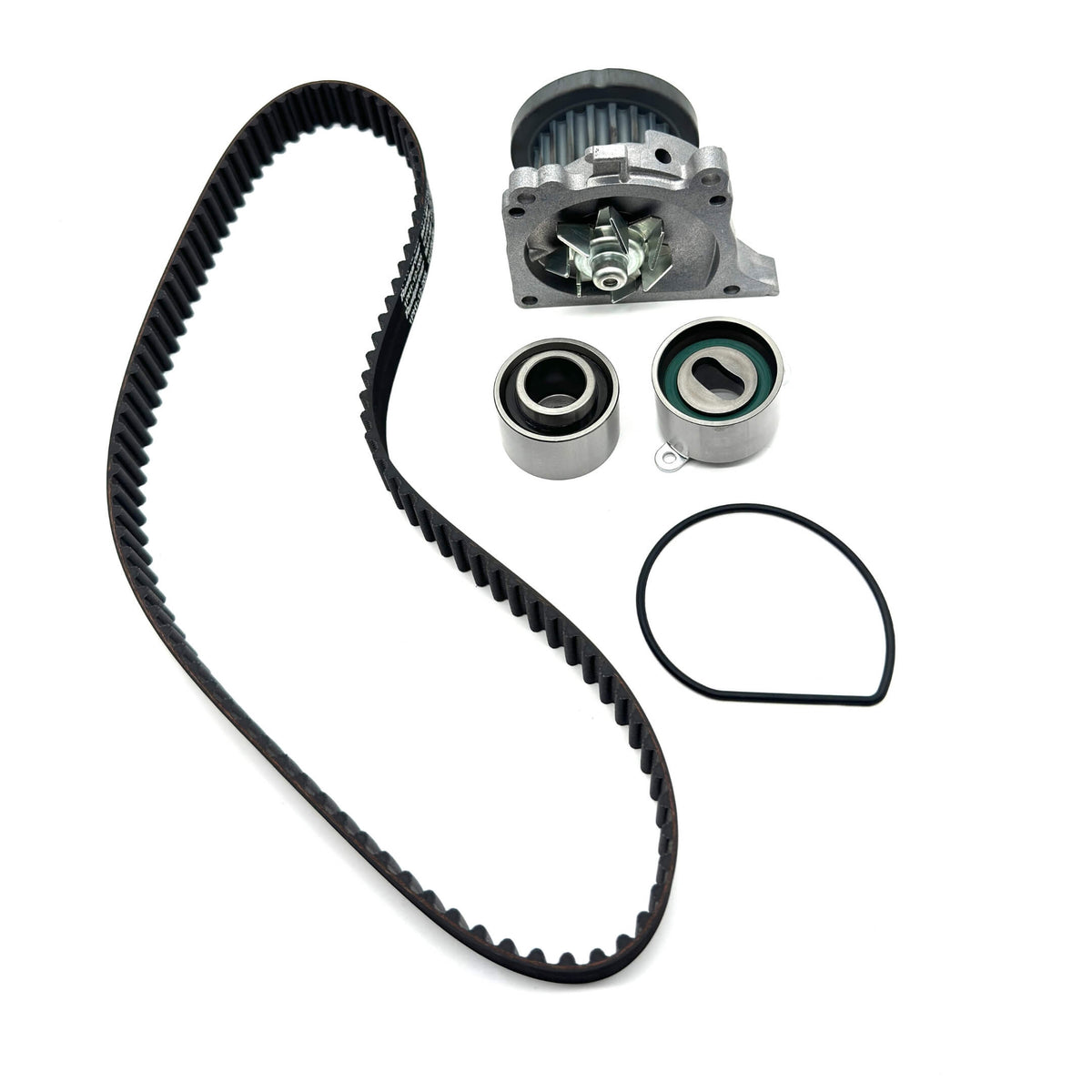 Timing Belt Kit - 4 Piece for Honda Acty Truck HA8, HA9 Models (2009-2022), featuring a black timing belt, tensioner, idler bearings, and gasket.