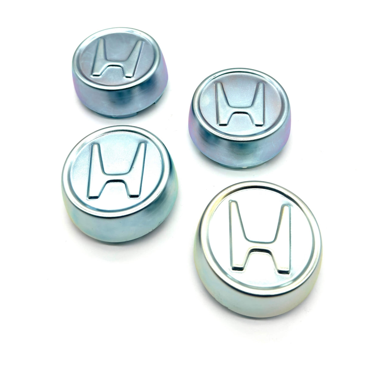 Silver wheel center cap set for Honda Acty Truck HA6, HA7 models, 1999-2009, featuring the Honda logo.