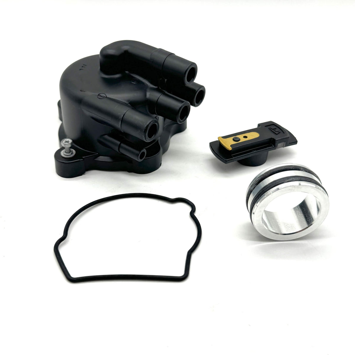 Honda Acty 6-piece distributor rebuild kit, including distributor cap, rotor, gasket, collar, and O-rings for HA3 and HA4 models (1990-1999).
