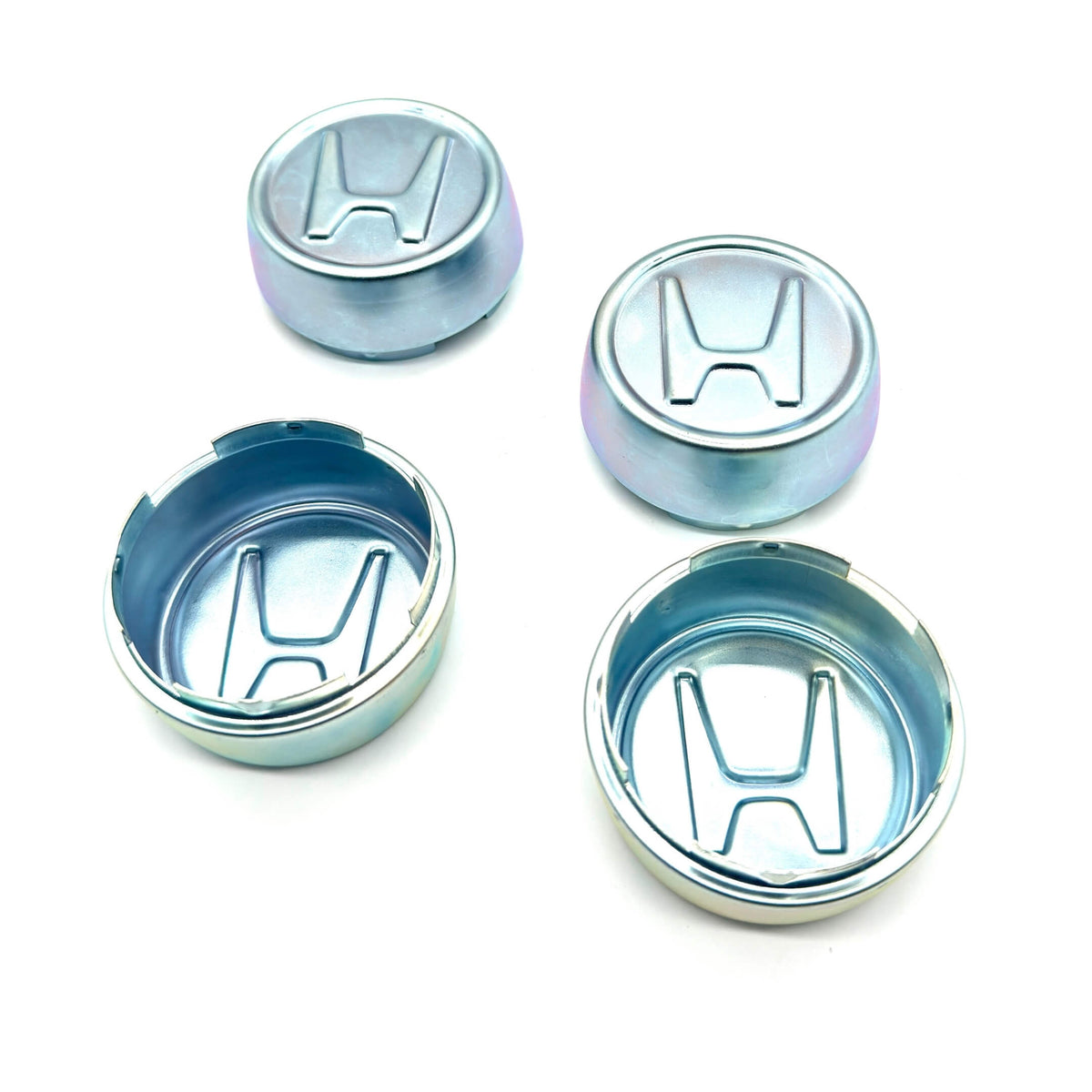 Silver wheel center cap set for Honda Acty Truck HA6, HA7 models (1999-2009) featuring the Honda logo.