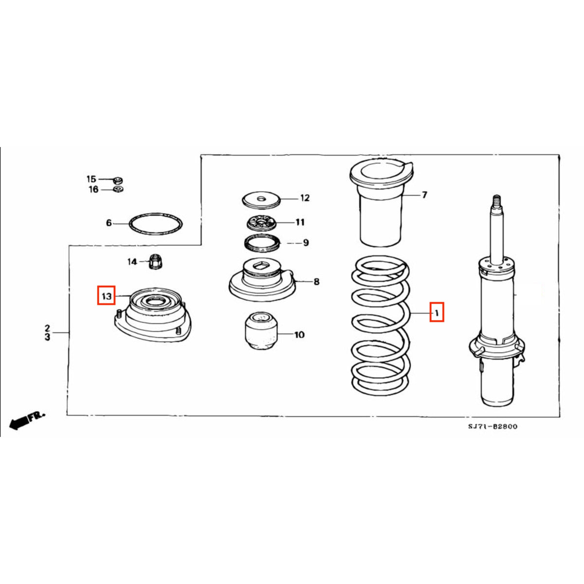 Illustrative exploded view of a front suspension assembly for Honda Acty, showcasing individual components included in the upgrade kit.
