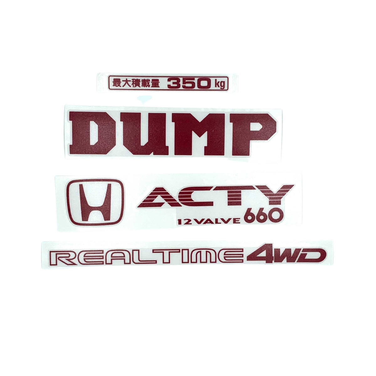 High-quality Honda Acty Replica Decals in OEM Red displayed on a White background - Perfect for JDM Mini Truck customization and upgrades