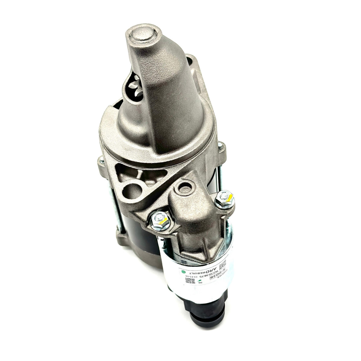 Top view of Honda Acty HH3, HH4 remanufactured starter, highlighting compact and precise OEM design.