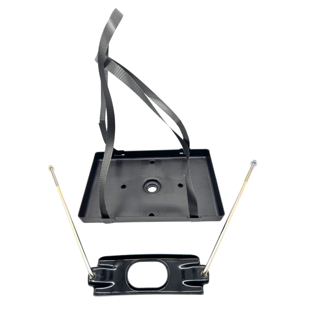 Battery Tray & Tie Down Set for Honda Acty Truck HA8, HA9 Models (2009-2022), featuring a black tray and secure tie-down straps.