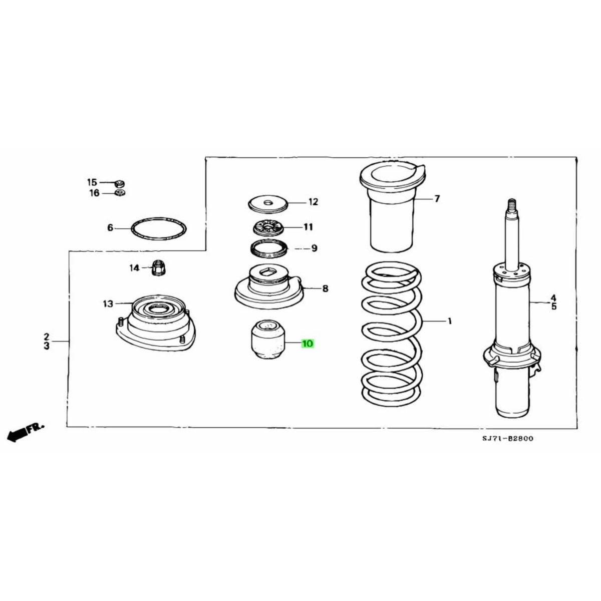 Technical diagram of the Front Bump Stopper for Honda Acty Van HH3, HH4 models (1990-1999), showcasing detailed parts layout.