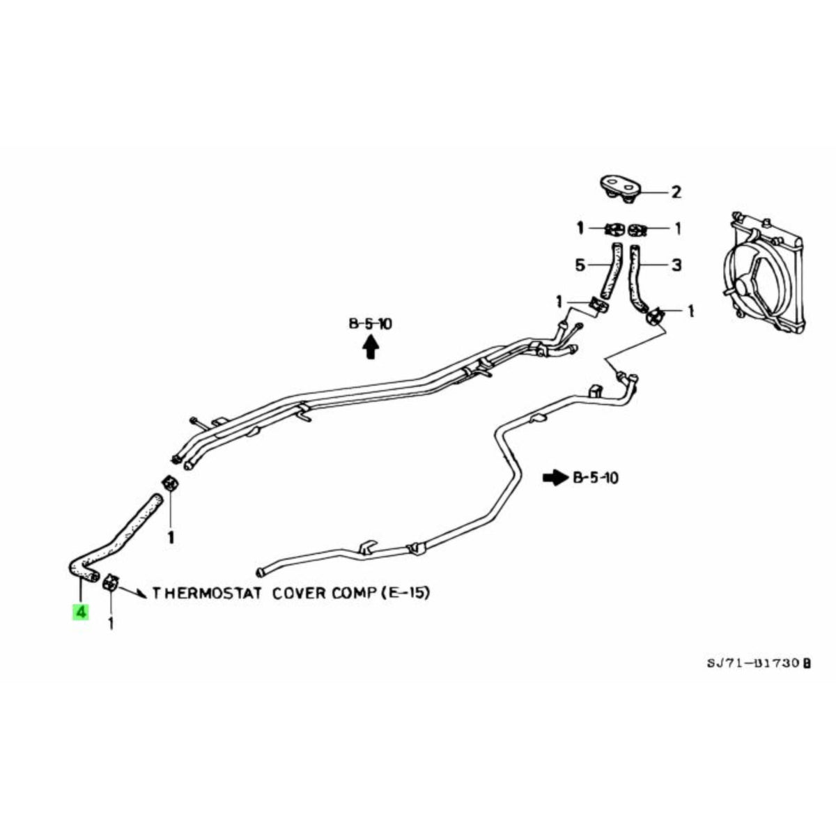 Diagram showing Radiator Water Inlet Hose location in Honda Acty Truck HA3, HA4 cooling system (Part #4).
