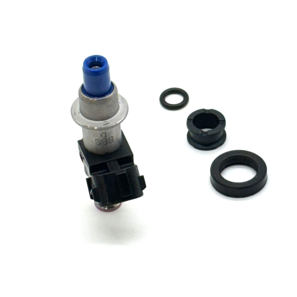 Fuel Injector for Honda Vamos Van HM2 Model 1999-2018, featuring a silver and blue design with black connectors and seals.