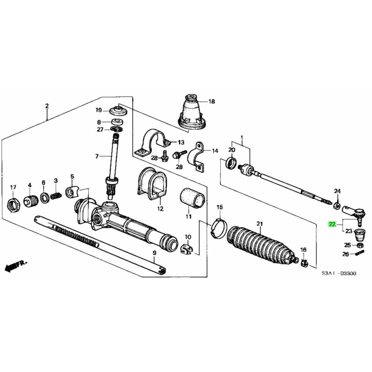 Technical diagram of the Outer Tie Rod End Set for Honda Acty Truck HA8, HA9 Models (2009-2022), showcasing detailed parts and assembly layout.