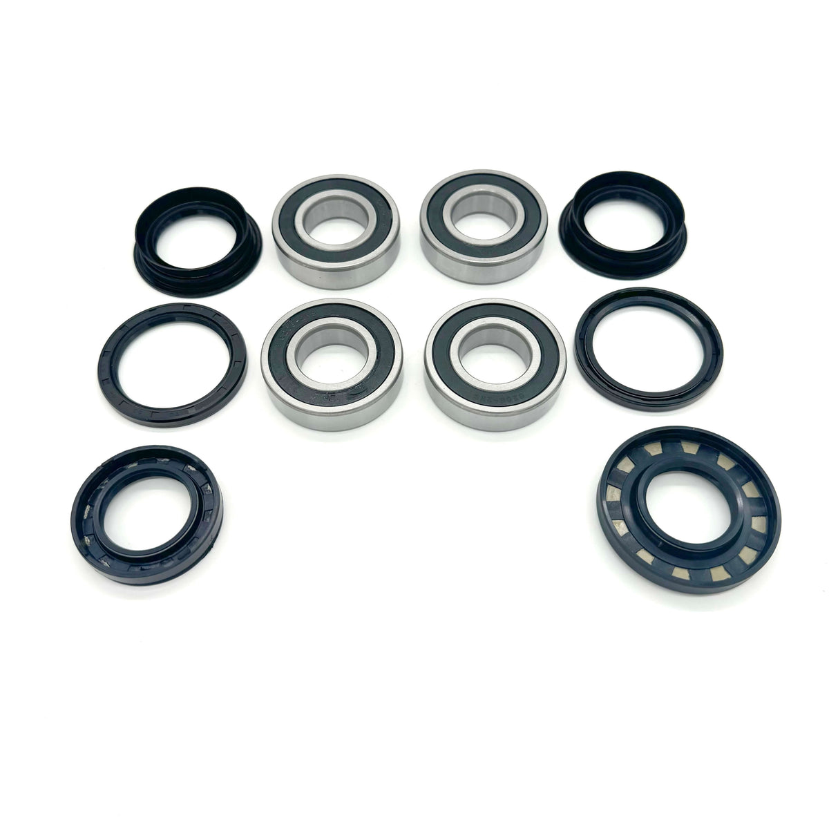 Complete Wheel Bearing and Axle Seal Kit featuring 4 rear wheel bearings, inner and outer wheel seals, trans side case seals for Honda Acty Van HH3, HH4 models 1990-1999 for both left and right sides.