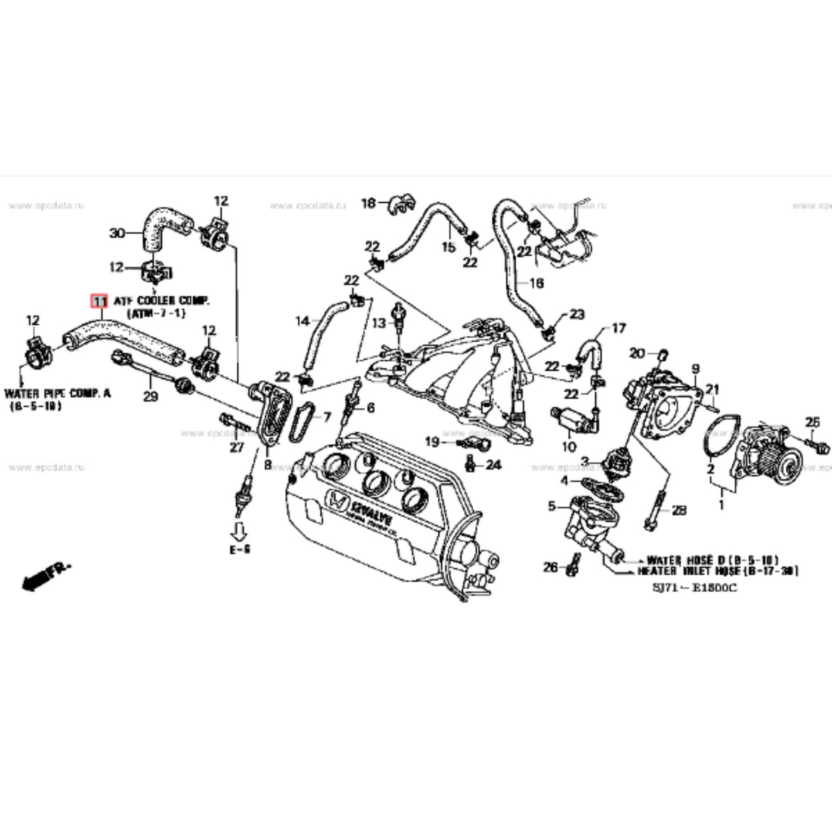 Exploded diagram highlighting Radiator Hose A for Honda Acty Truck HA3, HA4 (1990-1999), showing installation position.
