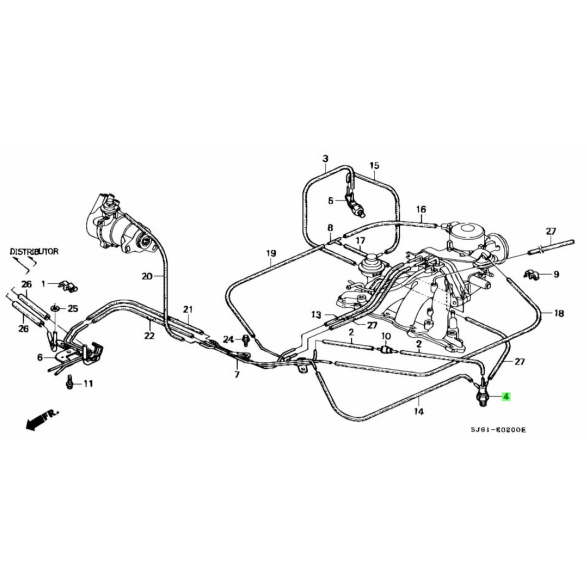 Honda Acty HH3 HH4 engine air thermal valve system diagram showcasing component layout for effective thermal management in models from 1990 to 1999.
