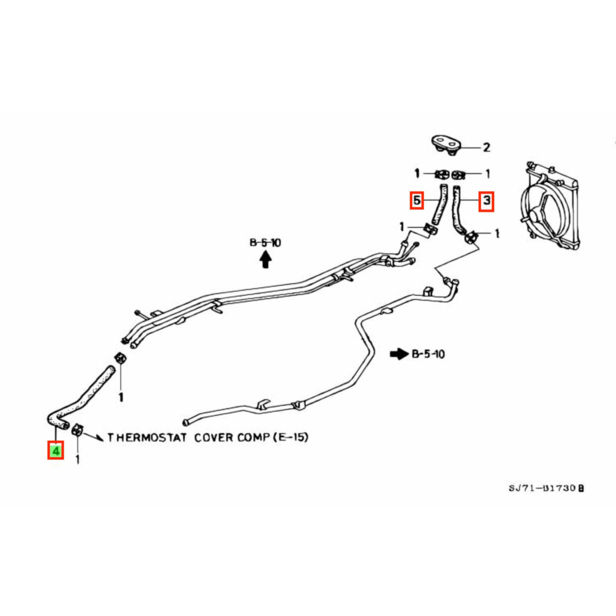 Detailed diagram highlighting the water hose connections for Honda Acty Truck HA3, HA4, illustrating part placement and assembly points.