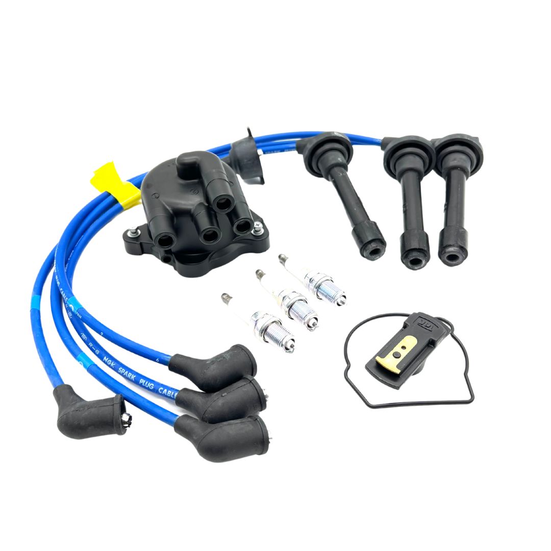 Oiwa Garage 6-Piece Ignition Kit - Distributor Cap, Rotor, NGK Spark Plugs & Wires - Boost Performance & Efficiency for Honda Acty Van HH3, HH4 Models (1990-1999) - Revive Your Mini Van