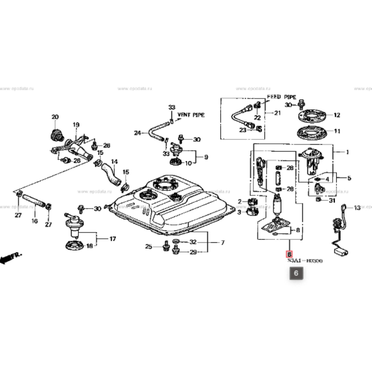 Technical diagram of Genuine Honda Fuel Pump for Honda Acty Van HH5, HH6 Models 1999-2009, showcasing detailed parts and connections.