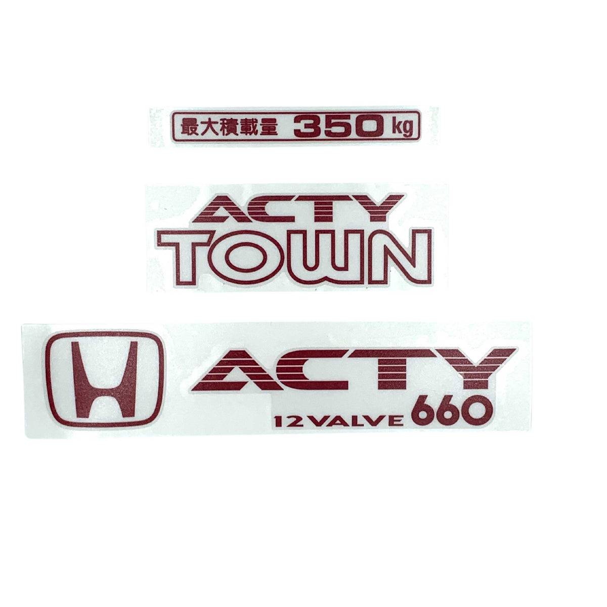 High-quality Honda Acty Replica Decals in OEM Red displayed on a White background - Perfect for JDM Mini Truck customization and upgrades