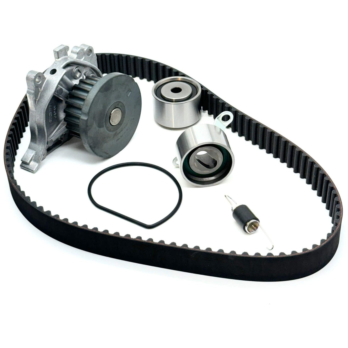 Timing Belt Kit - 6 Piece for Honda Acty Truck HA8, HA9 Models 2009-2022, featuring black timing belt, metal pulleys, and gasket.