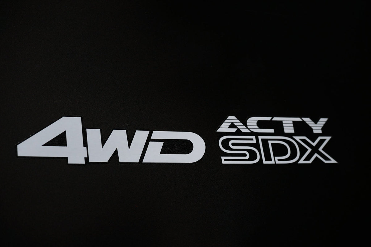 "High-quality Honda Acty Replica Decals in OEM White displayed on a Black background - Perfect for JDM Mini Truck customization and upgrades"