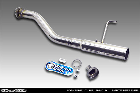 Wirus Win Racing Type Muffler for Honda Acty Truck HA3 Models (1990-1999), stainless steel exhaust with accessories.