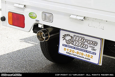 Wirus Win Compact Bazooka Muffler for Suzuki Carry Truck EDB-DA63T models (11/2005-4/2008), featuring a sleek stainless steel design.
