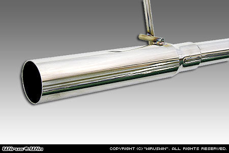Wirus Win Racing Muffler for Suzuki Carry Truck EDB-DA63T models (11/2005-4/2008), featuring a sleek chrome finish and performance-enhancing design.