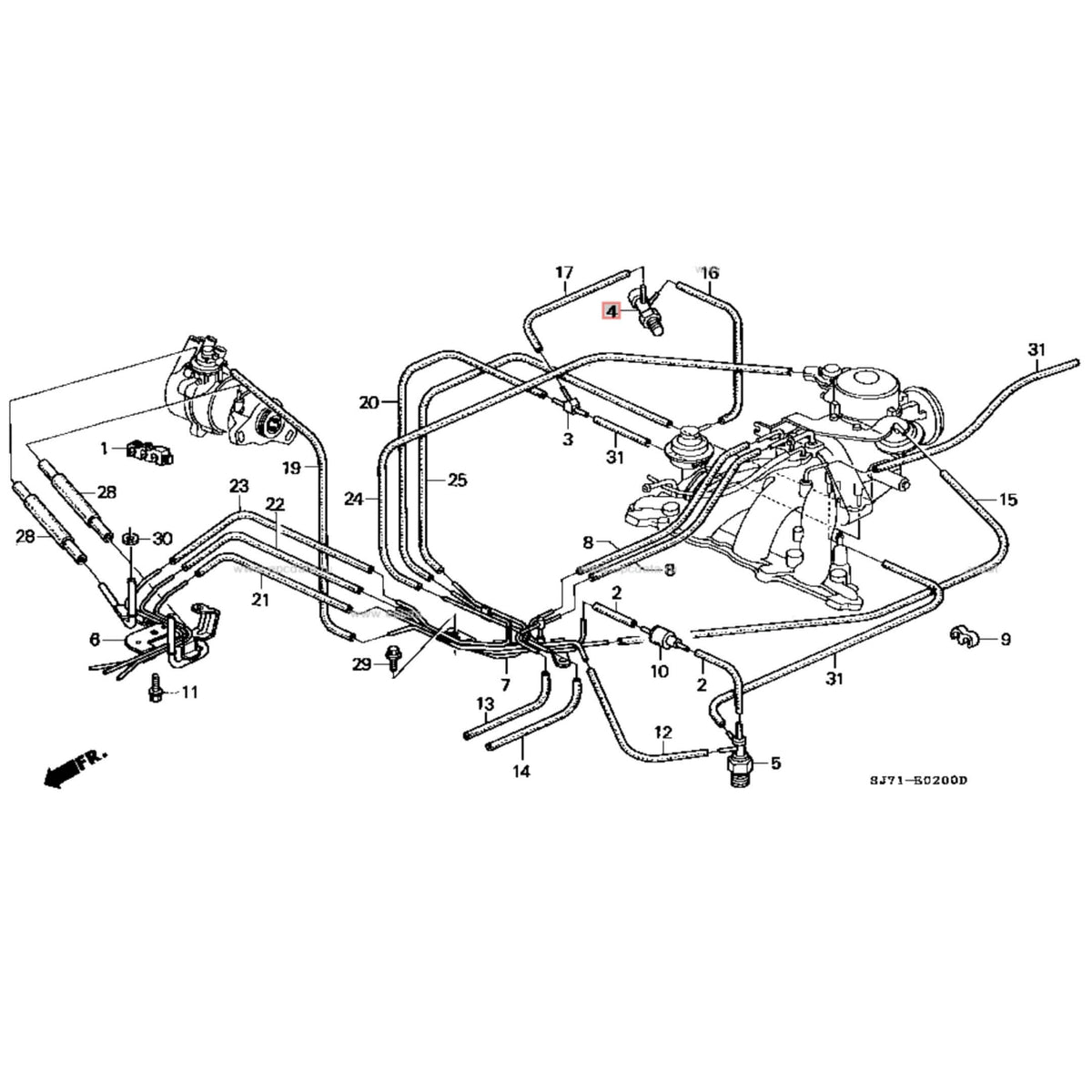 Thermo Valve (53°C) for Honda Acty Truck Models HA3, HA4 (1990-1999) featuring a detailed schematic of the engine cooling system components.