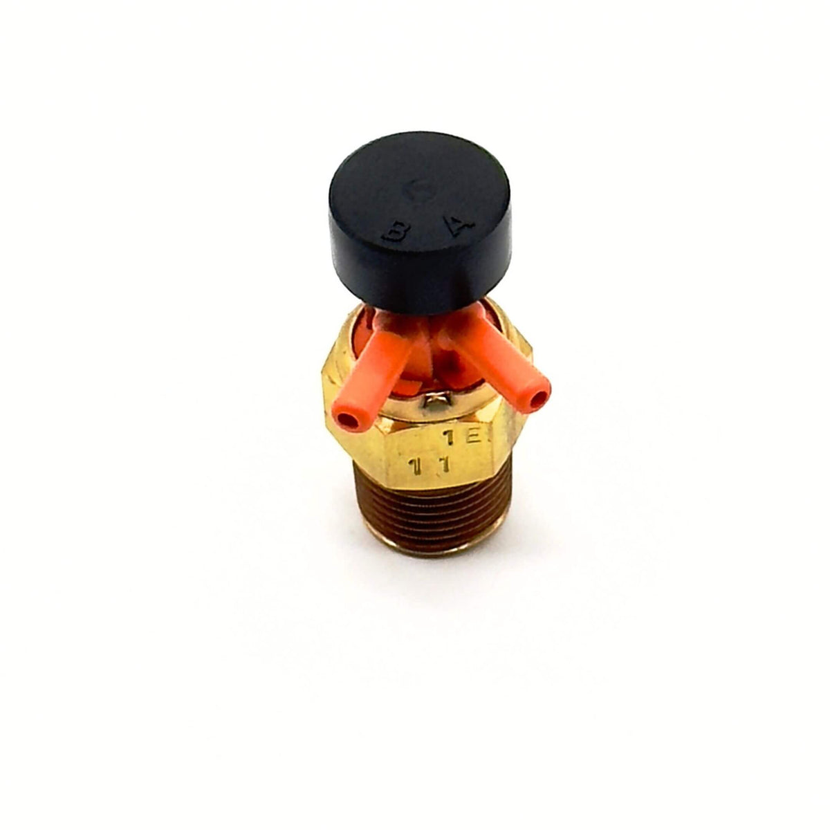 Thermo Valve (53°C) for Honda Acty Truck Models HA3, HA4 (1990-1999) featuring a brass body with orange connectors and a black cap.
